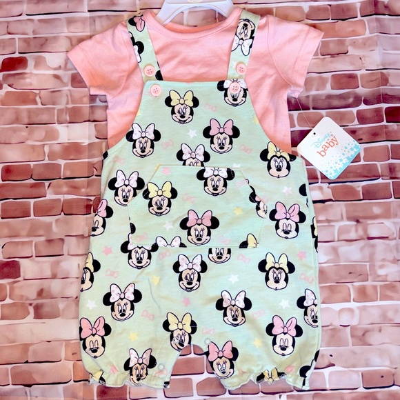 🆕 Disney Minnie Mouse 2-Pc 18M Tee & Snap-Close Adjustable Button Overall Set - Picture 16 of 16